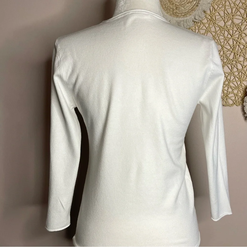 Milano Ultra Soft Lightweight 3/4 Sleeve V-Neck Sweater (white) - XS